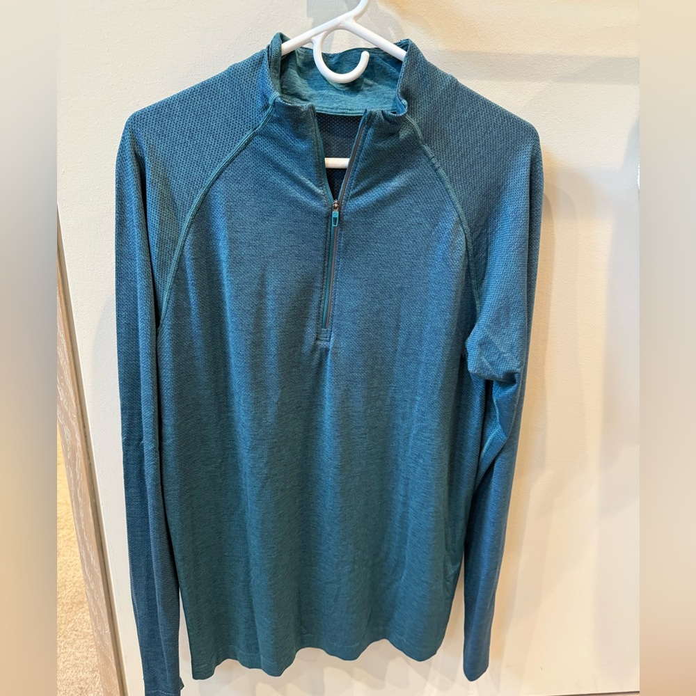 Men's Blue Quarter-Zip Sweater and Men’s grey lulu lemon workout shirt